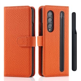 Stand Wallet Design Litchi Textuur Echt leer + PC Telefoonhoesje Cover met afneembare pensleuf voor Samsung Galaxy Z Fold3 5G