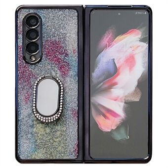 Voor Samsung Galaxy Z Fold3 5G Strass Decor Ring Kickstand Harde PC Opvouwbare telefoonhoes met gehard glazen schermbeschermer