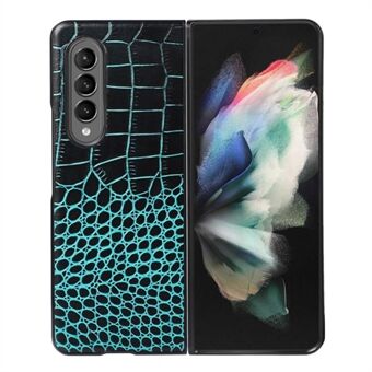 Voor Samsung Galaxy Z Fold3 5G Krokodiltextuur Echt leer 180-graden opvouwbare telefoonhoes Gecoat PC + TPU Binnenhoes Telefoonaccessoire