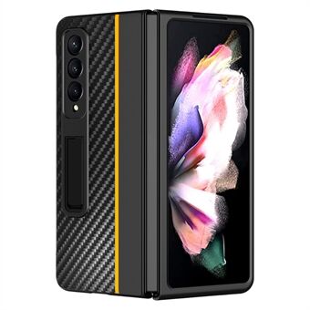 Voor Samsung Galaxy Z Fold3 5G PC + leer schokbestendig contrastkleur koolstofvezel textuur standaard telefoonhoesje