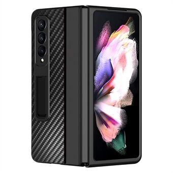 Voor Samsung Galaxy Z Fold3 5G PC + leer schokbestendig contrastkleur koolstofvezel textuur standaard telefoonhoesje