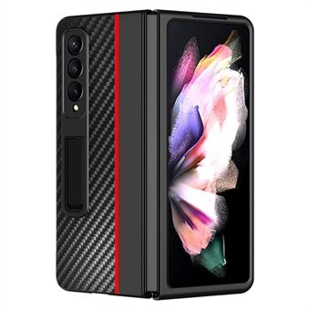 Voor Samsung Galaxy Z Fold3 5G PC + leer schokbestendig contrastkleur koolstofvezel textuur standaard telefoonhoesje