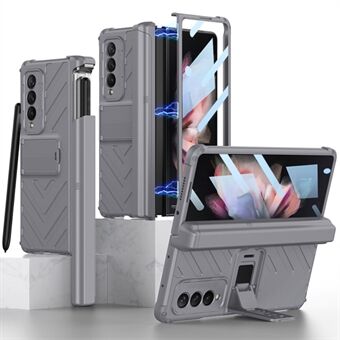 GKK harde pc-telefoonhoes voor Samsung Galaxy Z Fold3 5G, onzichtbaar standaardontwerp magnetisch opvouwbaar telefoonhoesje met gehard glasfilm