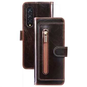 Voor Samsung Galaxy Z Fold3 5G wasachtige textuur ritsvak PU lederen tas Stand portemonnee folio flip telefoonhoes