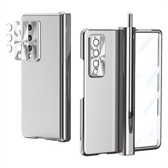 Voor Samsung Galaxy Z Fold3 5G Scharnier + Stylus Pen Ontwerp Galvaniseren Harde PC Lens Bescherming Telefoonhoesje met Gehard Glas Screen Protector