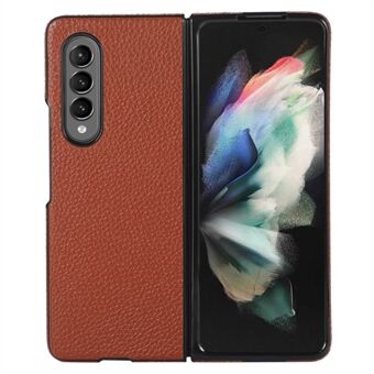 Voor Samsung Galaxy Z Fold3 5G PC + Echt Lederen Telefoon Case Litchi Textuur Anti- Scratch Anti-drop Telefoon Cover