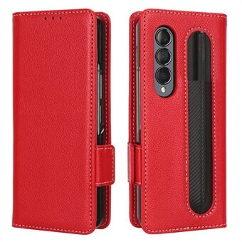 Voor Samsung Galaxy Z Fold3 5G Litchi Textuur PU Lederen Portemonnee Case Stand Functie Dubbele Magnetische Sluiting Flip Cover met Pen houder