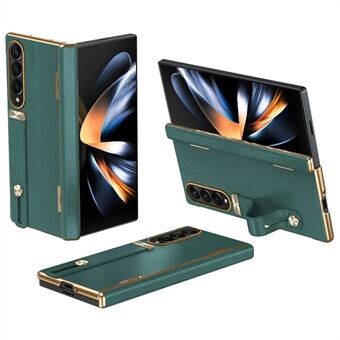 Voor Samsung Galaxy Z Fold3 5G Hoesje Kickstand Polsband Leren+PC Harde Telefoonhoes