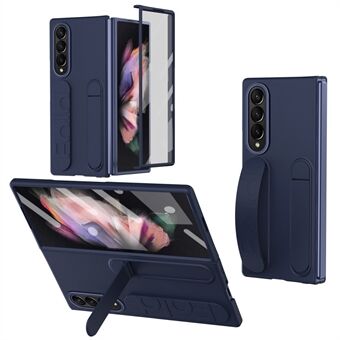 Voor Samsung Galaxy Z Fold3 5G Hoes Kickstand Polsband PC Telefoonhoes met Gehard Glas Folie