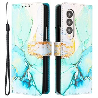 YB Patroon Afdrukken Lederen Serie-5 voor Samsung Galaxy Z Fold3 5G Flip Folio Portemonnee Cover PU Leer Bedrukt Marmer Patroon Stand Telefoonhoesje met Riem