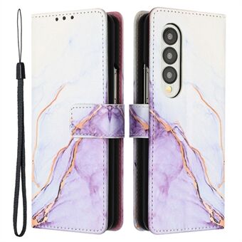 YB Patroon Afdrukken Lederen Serie-5 voor Samsung Galaxy Z Fold3 5G Flip Folio Portemonnee Cover PU Leer Bedrukt Marmer Patroon Stand Telefoonhoesje met Riem
