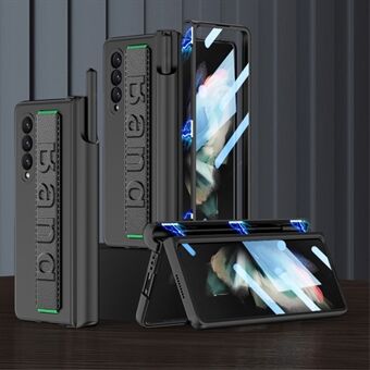 GKK voor Samsung Galaxy Z Fold3 5G magnetisch scharnier harde pc-behuizing volledige bescherming antibestendig polsbandje telefoonhoes met gehard glas film en penhouder