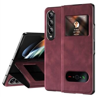 Voor Samsung Galaxy Z Fold3 5G Nappatextuur PU-leer + PC- Stand Case Vensterontwerp Volledige beschermhoes