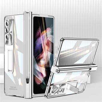 Voor Samsung Galaxy Z Fold3 5G Magnetische Pen Slot PC Case Kickstand Telefoon Cover met Gehard Glas Film/stylus Pen