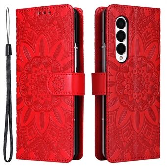 Voor Samsung Galaxy Z Fold3 5G portemonnee telefoonhoes Stand zonnebloem bedrukt lederen opvouwbare telefoonhoes met riem