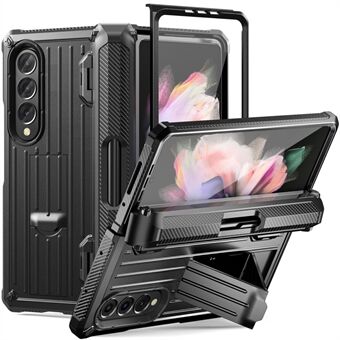 Voor Samsung Galaxy Z Fold3 5G PC + TPU Telefoon Case Penhouder Scharnier Telefoon Kickstand Cover met PET screen Protector