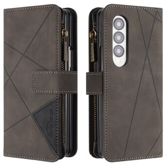 BINFEN KLEUR Voor Samsung Galaxy Z Fold3 5G PU Lederen Lijn Bedrukt Telefoonhoesje Stand Ritsvak Portemonnee Cover