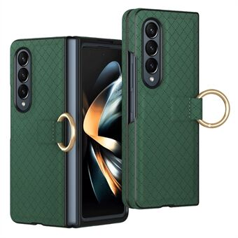 GKK Schokbestendige Hoes voor Samsung Galaxy Z Fold3 5G, raster patronen bedrukte PU+PC telefoonhoes met ringvingerhouder.