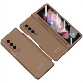 Voor Samsung Galaxy Z Fold3 5G hoesje met vouwende pc-telefoonhoes en stylus / gehard glazen folie.