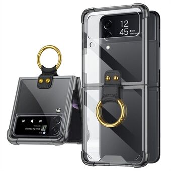 GKK Four Corners Drop-proof Hard PC Flipping Phone Case met Metalen Ring Kickstand voor Samsung Galaxy Z Flip3 5G