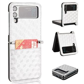 Voor Samsung Galaxy Z Flip3 5G Rhombus Bedrukt PU Leer Gecoat PC Een stuk Flipping Telefoon Case met Kaarthouder