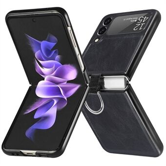 Voor Samsung Galaxy Z Flip3 5G PU-leer gecoate harde pc opvouwbare telefoonhoes met Ring