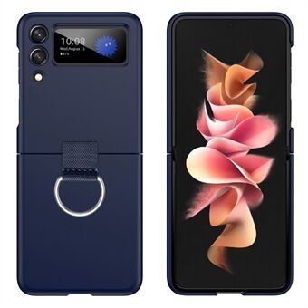 Voor Samsung Galaxy Z Flip3 5G Effen Kleur Ring Houder Ontwerp Anti-slijtage Mobiele Telefoon Case Beschermende Achterkant