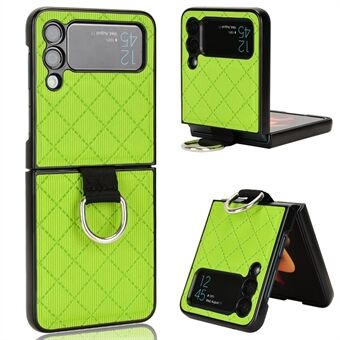 Voor Samsung Galaxy Z Flip3 5G Vinger Ring Houder Ontwerp Rhombus Patroon Bedrukt Leer Gecoat PC Telefoon Case Shell