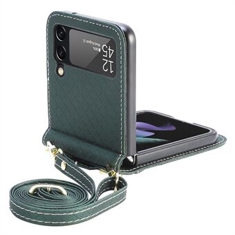 Voor Samsung Galaxy Z Flip3 5G Schokbestendig Telefoonhoesje met Ontwerp uit één stuk Raster bedrukt Mobiele telefoonhoesje met Lange Lanyard Kaarthouder