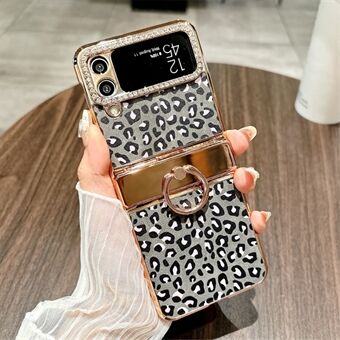 Voor Samsung Galaxy Z Flip3 5G Hoes Luipaardpatroon Ringhouder Rhinestone Harde PC Telefoonhoes