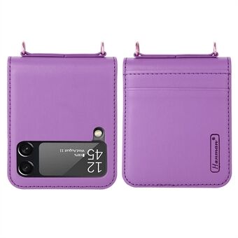 HANMAN Mill-serie voor Samsung Galaxy Z Flip3 5G PU lederen telefoonhoes kaarthouder opvouwbare beschermhoes met handriem