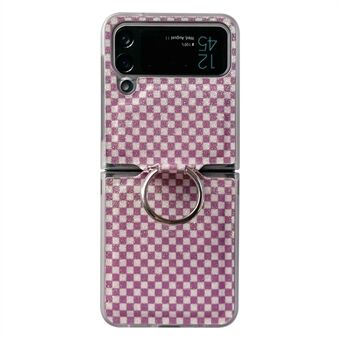 Voor Samsung Galaxy Z Flip3 5G Glittery Square Grid Phone Case Anti- Scratch PU Leather Coated PC Cover met Ring Holder