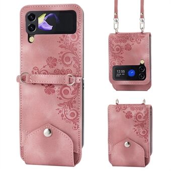 Voor Samsung Galaxy Z Flip3 5G bedrukte bloemen opvouwbare telefoonhoes Skin-touch PU lederen Stand kaarthouder met schouderband