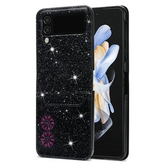 Voor Samsung Galaxy Z Flip3 5G Card Slot Design Laser Carving Glittery Starry Style PU Leather Coated Hard PC Case Shockproof Back Cover