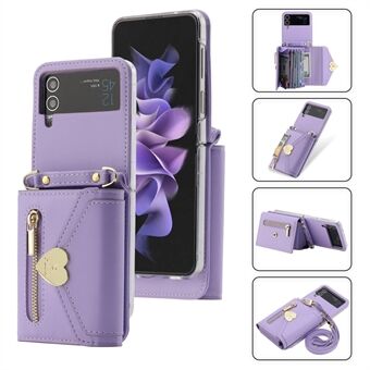 POLA Crossbody lederen telefoonhoes voor Samsung Galaxy Z Flip3 5G, rits portemonnee kickstand portemonnee telefoonhoes