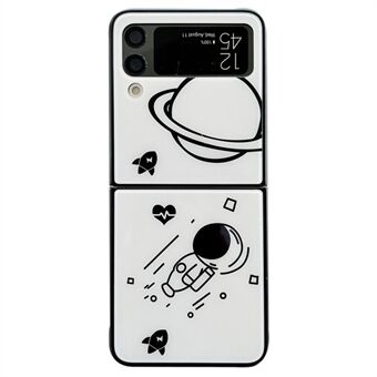 Voor Samsung Galaxy Z Flip3 5G Astronaut patroon glas + pc telefoonhoes opvouwbare telefoonhoes