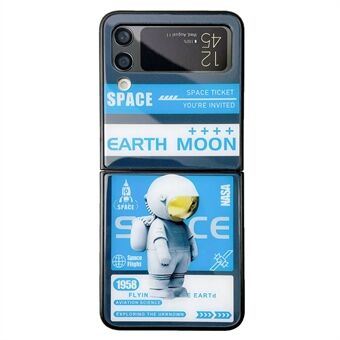 Voor Samsung Galaxy Z Flip3 5G Astronaut Patroon Opvouwbare Telefoon Case Glas + PC Anti-drop Back Cover