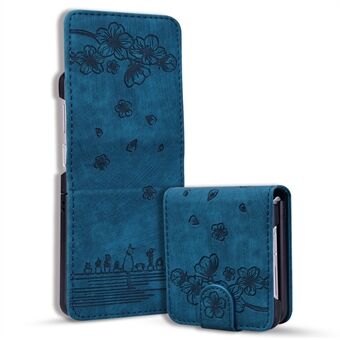 Voor Samsung Galaxy Z Flip3 5G bedrukte Cat Flower Cover PU lederen kaarthouder telefoonhoes