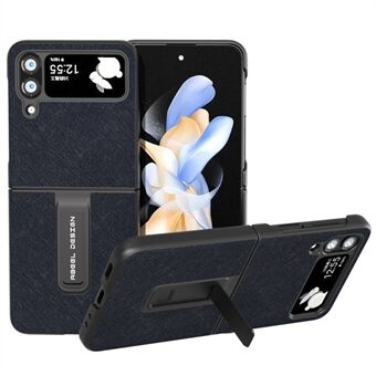 ABEEL Voor Samsung Galaxy Z Flip3 5G Kickstand Koeienhuid Leer Gecoat PC Case Cross Textuur Telefoon Cover