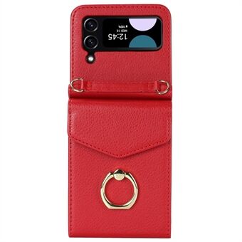 Voor Samsung Galaxy Z Flip3 5G Ring Kickstand Case RFID Blocking Meerdere kaartsleuven Leather+PC Cover