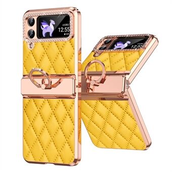 Voor Samsung Galaxy Z Flip3 5G Ring Kickstand Bedrukte PU Leren Gecoate PC Hoesje met Strass Elektroplating Telefoonhoesje