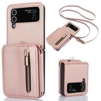 Voor Samsung Galaxy Z Flip3 5G Crossbody Telefoonhoesje PU Leren Gecoate PC Cover met Kaarthouder