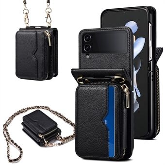 Voor Samsung Galaxy Z Flip3 5G Hoesje van PU-leer + PC Telefoon Beschermhoes met Kaarthouder en Strap