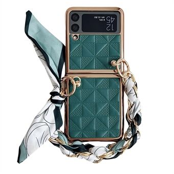 Voor Samsung Galaxy Z Flip3 5G hoesje met elektroplating PU+PC telefoonhoesje met riem