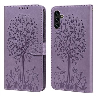Deer and Tree Imprinting PU Leather Wallet Case Stand Flip Magnetic Cover voor Samsung Galaxy A13 5G / A04s 4G (164,7 x 76,7 x 9,1 mm)