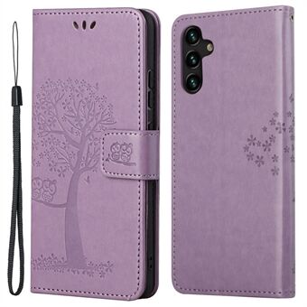 Folio Flip Uil Boom Opdruk Lederen Portemonnee Telefoonhoes Shell met Stand voor Samsung Galaxy A13 5G / A04s 4G (164,7 x 76,7 x 9,1 mm)