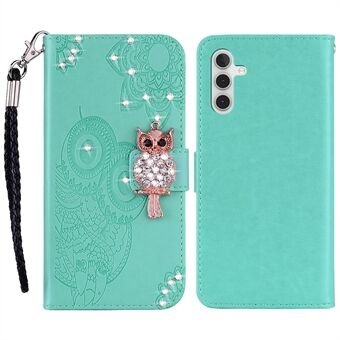 Strass decor flip PU lederen magnetische sluiting portemonnee Stand uil bloem bedrukte shell cover met riem voor Samsung Galaxy A13 5G / A04s 4G (164,7 x 76,7 x 9,1 mm)