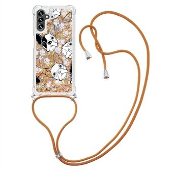 Voor Samsung Galaxy A13 5G / A04s 4G (164,7 x 76,7 x 9,1 mm) Glitter Liquid Quicksand Hoesje Patroonbedrukking Zachte TPU Telefoonhoes met Verstelbaar Lanyard