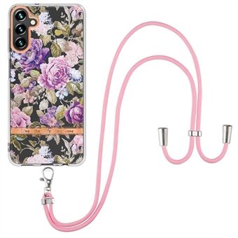 YB IMD-serie TPU-telefoonhoes voor Samsung Galaxy A13 5G / A04s 4G (164,7 x 76,7 x 9,1 mm), bloemenpatronen IML-telefoon + Lanyard-beschermhoes