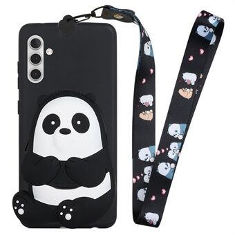 Voor Samsung Galaxy A13 5G Cartoon Animal Wallet Design TPU + Silicone Cover Anti-drop hybride telefoonhoes met lang draagkoord